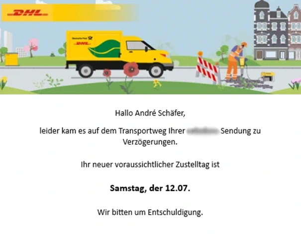 DHL Inof zu Verzögerungen an denen ich schuld sein soll | Screenshot by Andre Schäfer (ASRvw) DHL informiert über Verzögerungen an denen der Empfänger schuld sein soll.