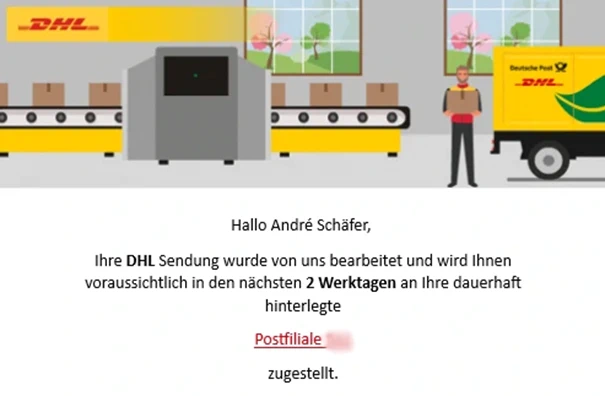 DHL kündigt die Zustellung an meine Stamm-Filiale an | Screenshot by Andre Schäfer (ASRvw) DHL kündigt die Zustellung an Filiale an