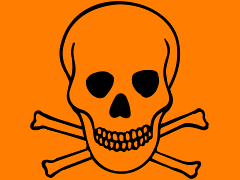 Altes Gefahrgut-Symbol für Gift, totenkopf auf orangenem Grund - Wikipedia: Hazard T.svg vom 2. September 2022, Gemeinfrei