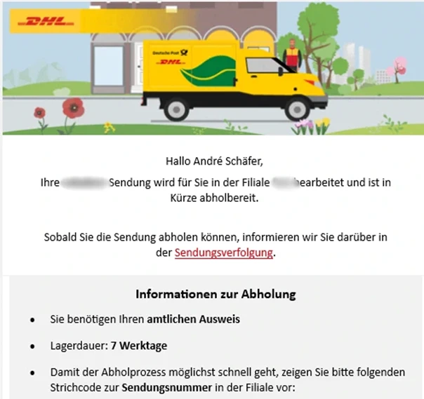 DHL-Info, dass die Sendung endlich angekommen ist | Screenshot by Andre Schäfer (ASRvw) DHL-Info, dass die Sendung endlich angekommen ist.