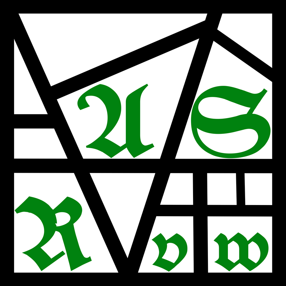 Logo von ASRvw. Schwarze Linien auf weißem Grund stilisieren ein Bergisches Fachwerk. In einzelnen weißen Feldern stehen in grüner, altdeutscher Schrift die Buchstaben "A", "S", "R", "v" und "w"